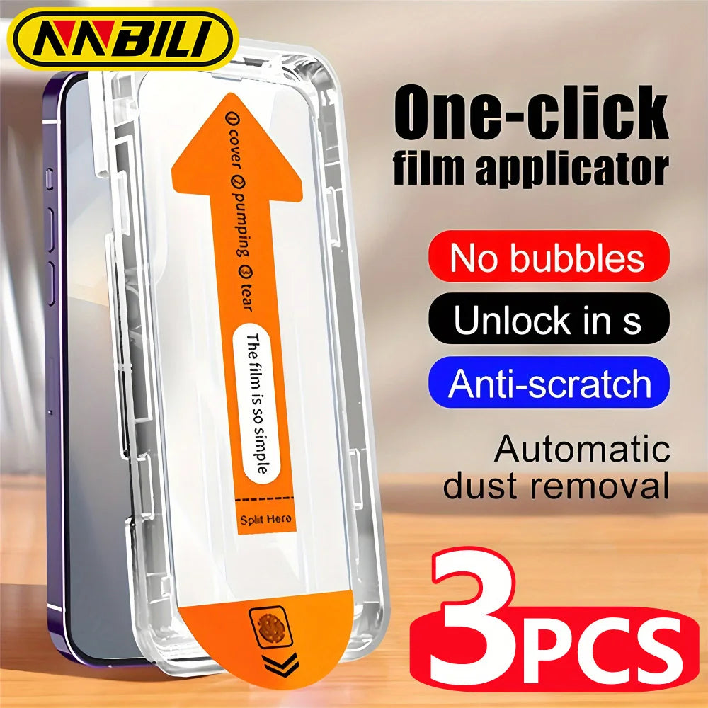 NNBILI 3Pcs Oleophobic Coating Dust Free Easy Installation Screen Protector For iPhone 14 11 13 12 15 16 17 Pro Max 17Air Glass