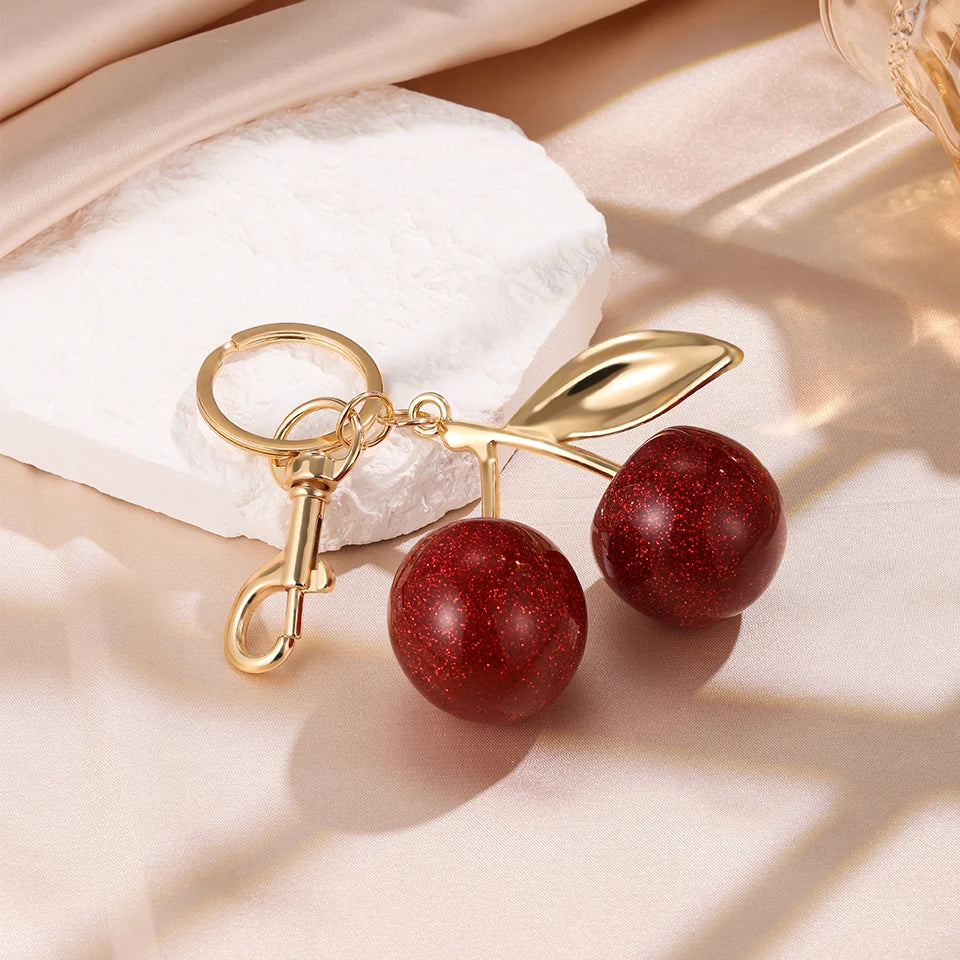 ZAKOL Fashion Red Cherry Keychain Summer Fruits Cherries Pendant Keyring For Women Men Jewelry Bag Accessories Gift