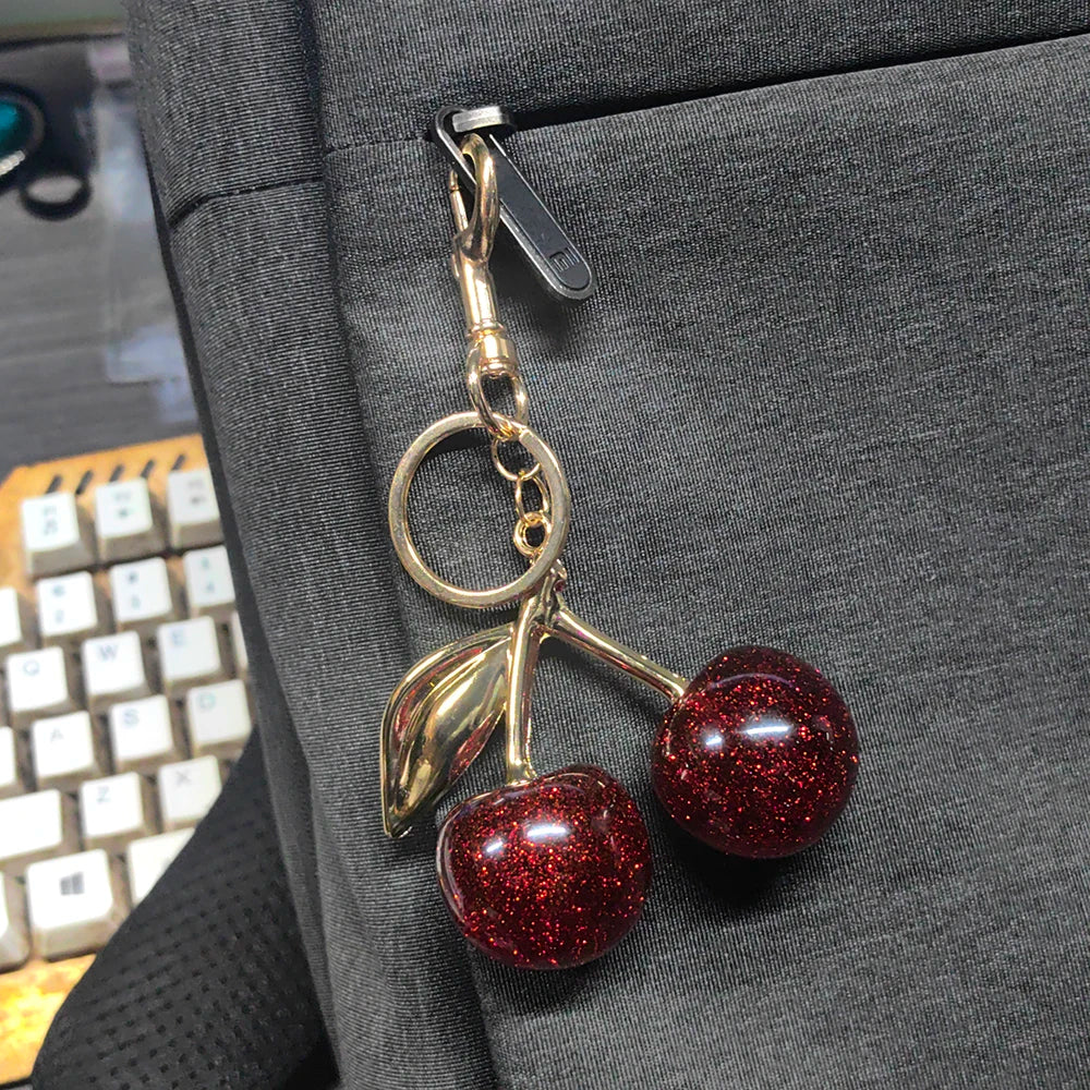 Delicious Red Fruit Crystal Cherry Pendant Keychain Suitable for Coach Bags Women's Handbags Shoulder bags Jewelry Earrings Gift