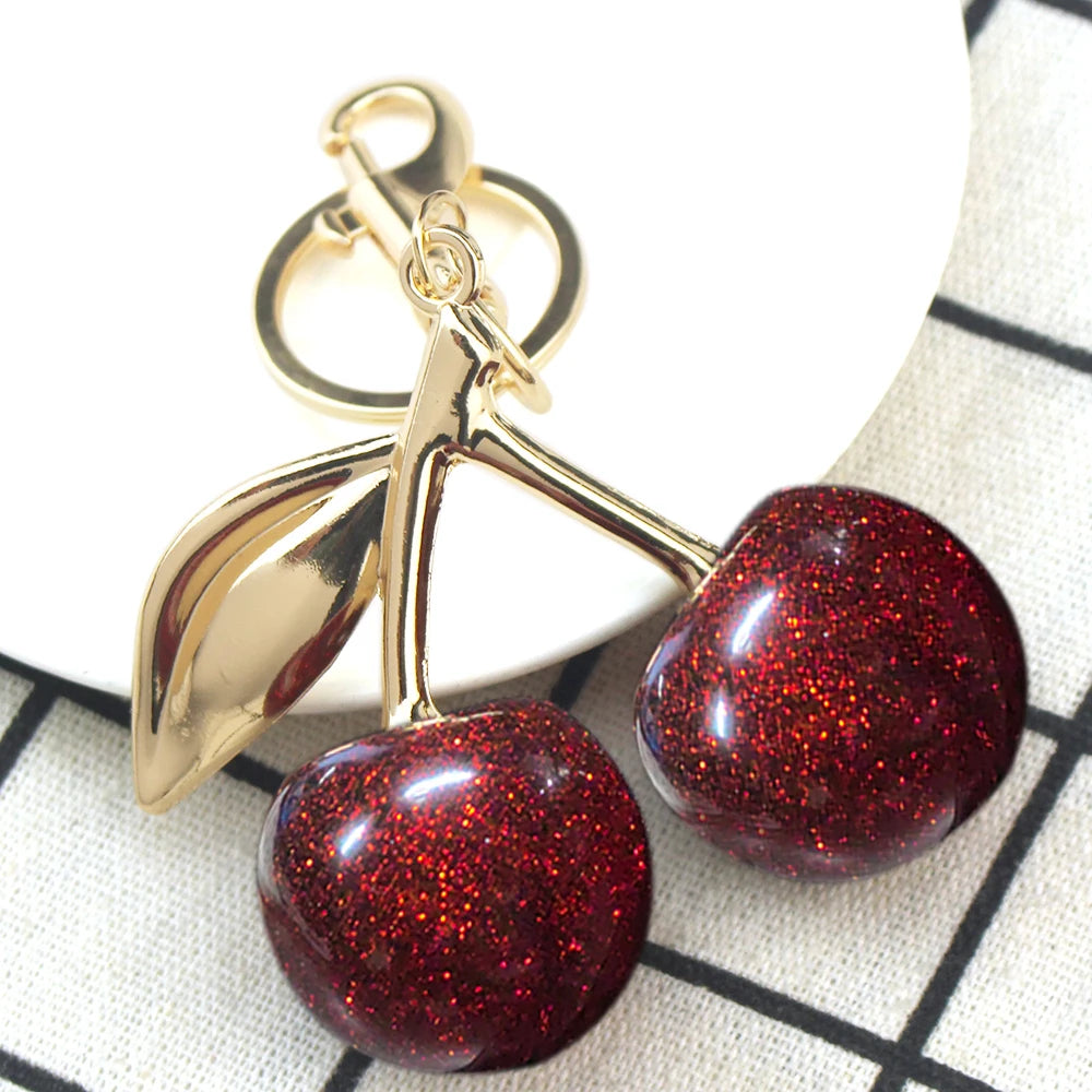 Delicious Red Fruit Crystal Cherry Pendant Keychain Suitable for Coach Bags Women's Handbags Shoulder bags Jewelry Earrings Gift