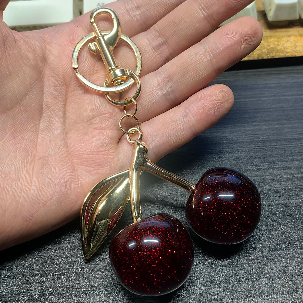 Delicious Red Fruit Crystal Cherry Pendant Keychain Suitable for Coach Bags Women's Handbags Shoulder bags Jewelry Earrings Gift