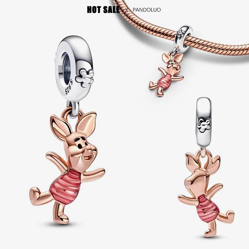 Hot Sale Charms Bead 925 Sterling Silver Cute Mini Piggy Dangle Fit Bangle Bracelet Necklace DIY Jewelry