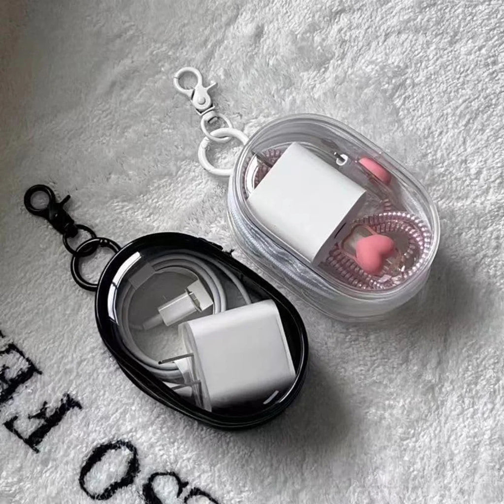 Multi Functional Storage Bag Transparent Data Cable Charger Storage Box Portable Zipper Dustproof Storage Box Small Doll Storage