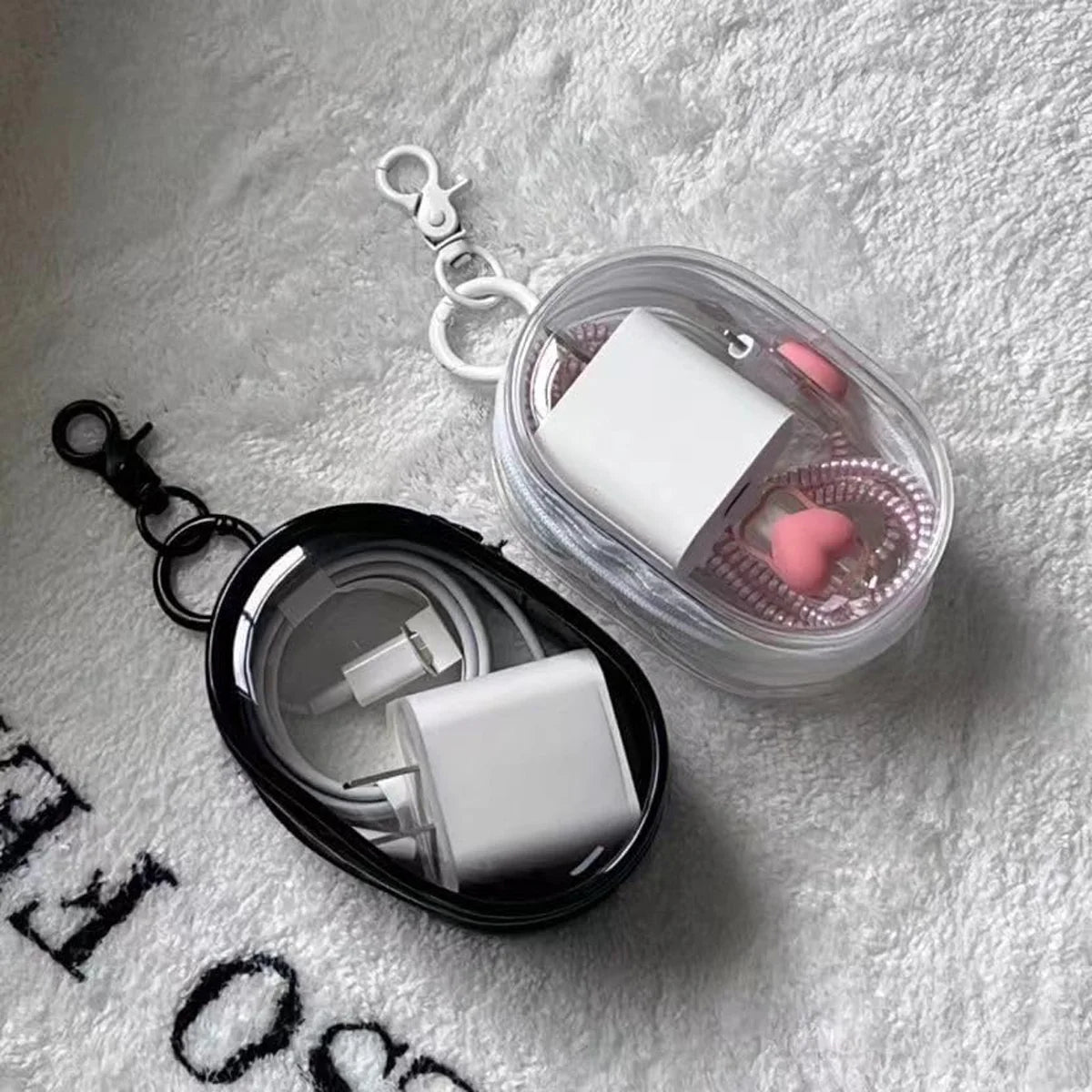 Multi Functional Storage Bag Transparent Data Cable Charger Storage Box Portable Zipper Dustproof Storage Box Small Doll Storage