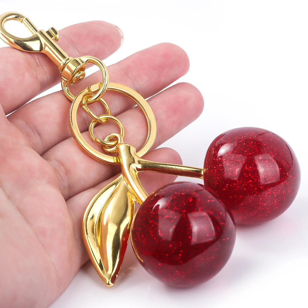 Delicious Red Fruit Crystal Cherry Pendant Keychain Suitable for Coach Bags Women's Handbags Shoulder bags Jewelry Earrings Gift